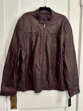 NWT INC International Concepts Faux Leather Bomber Jacket in Burgundy (XXL)